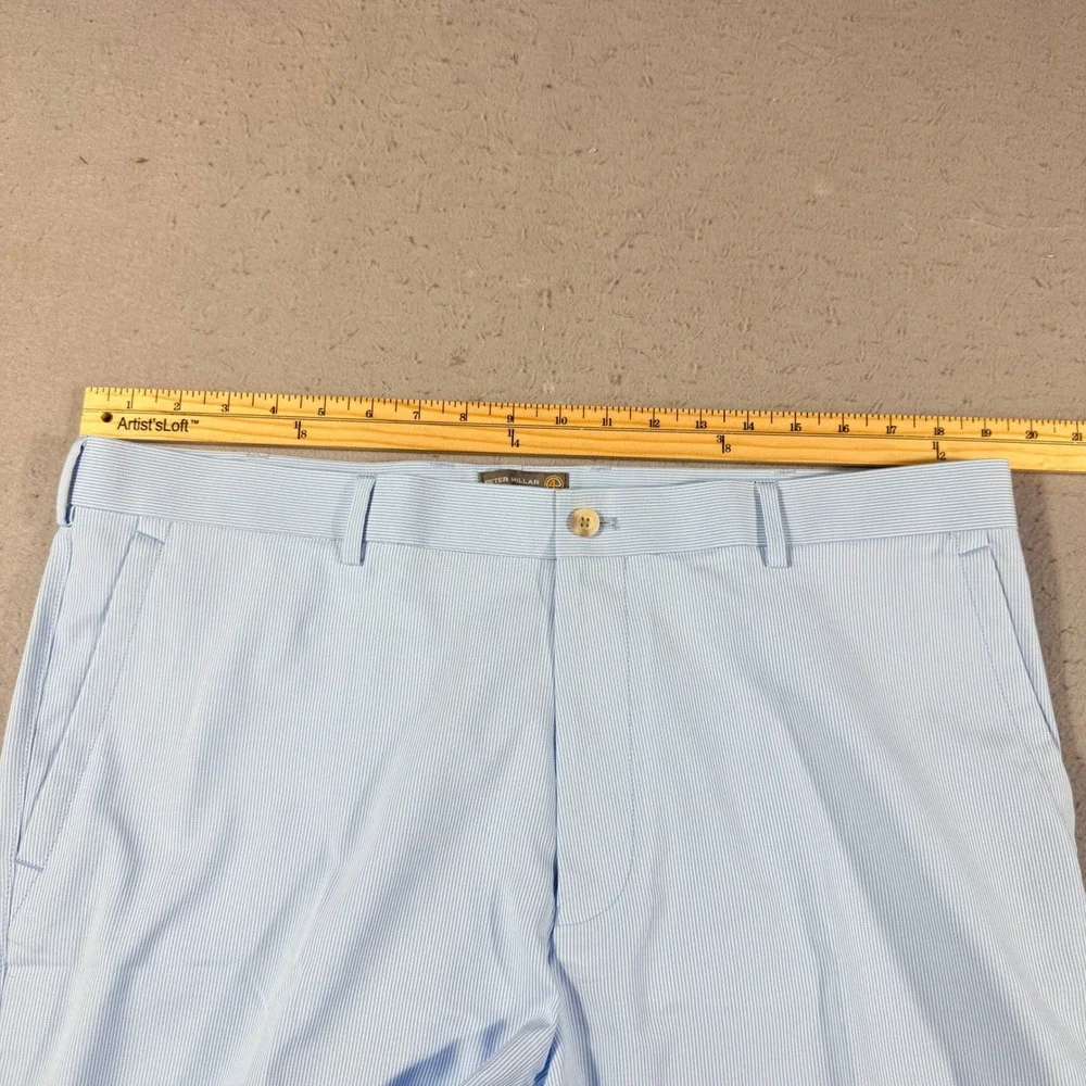 Peter Millar Wicking Golf Short Men 38 Blue White Stripe Crown Sport Performance